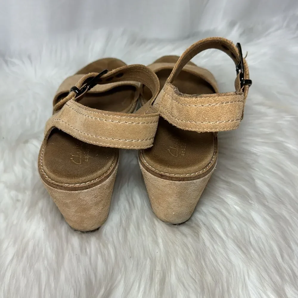 Clarks Ashley Orchid Tan Suede‎ Ankle Strap Platform Sandals Sz 8.5